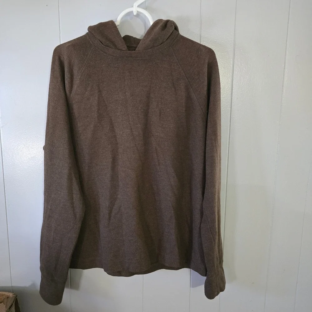 Banana Republic Hoodie‎ Mens M Brown Waffle Knit Thermal Raglan Pullover